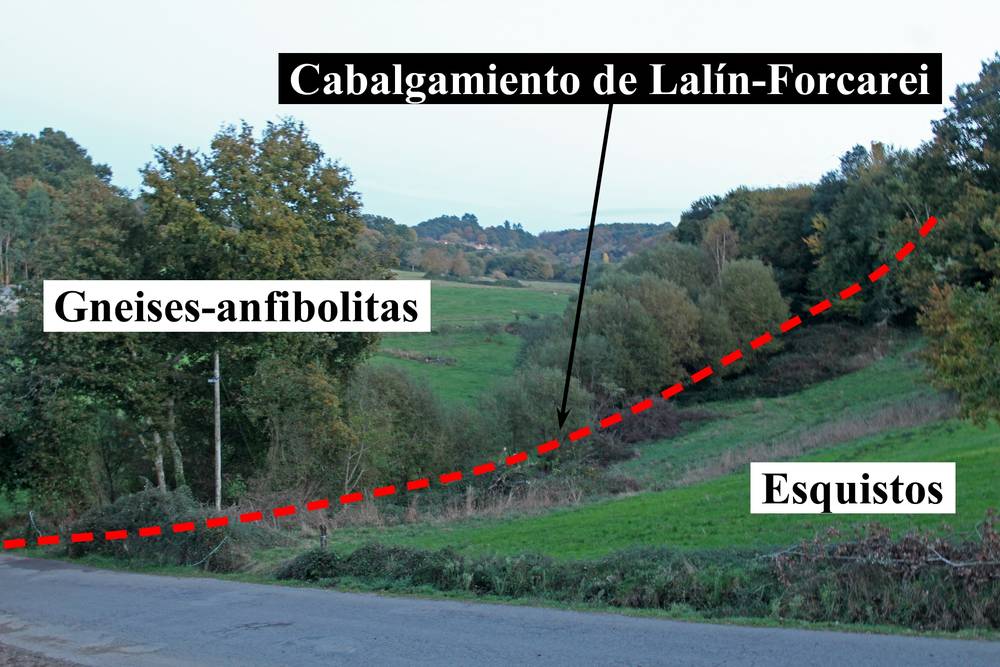 Fotointerpretación del Cabalgamiento de Lalín-Forcarei. (Autor: Francisco Canosa Martínez, 2018)  