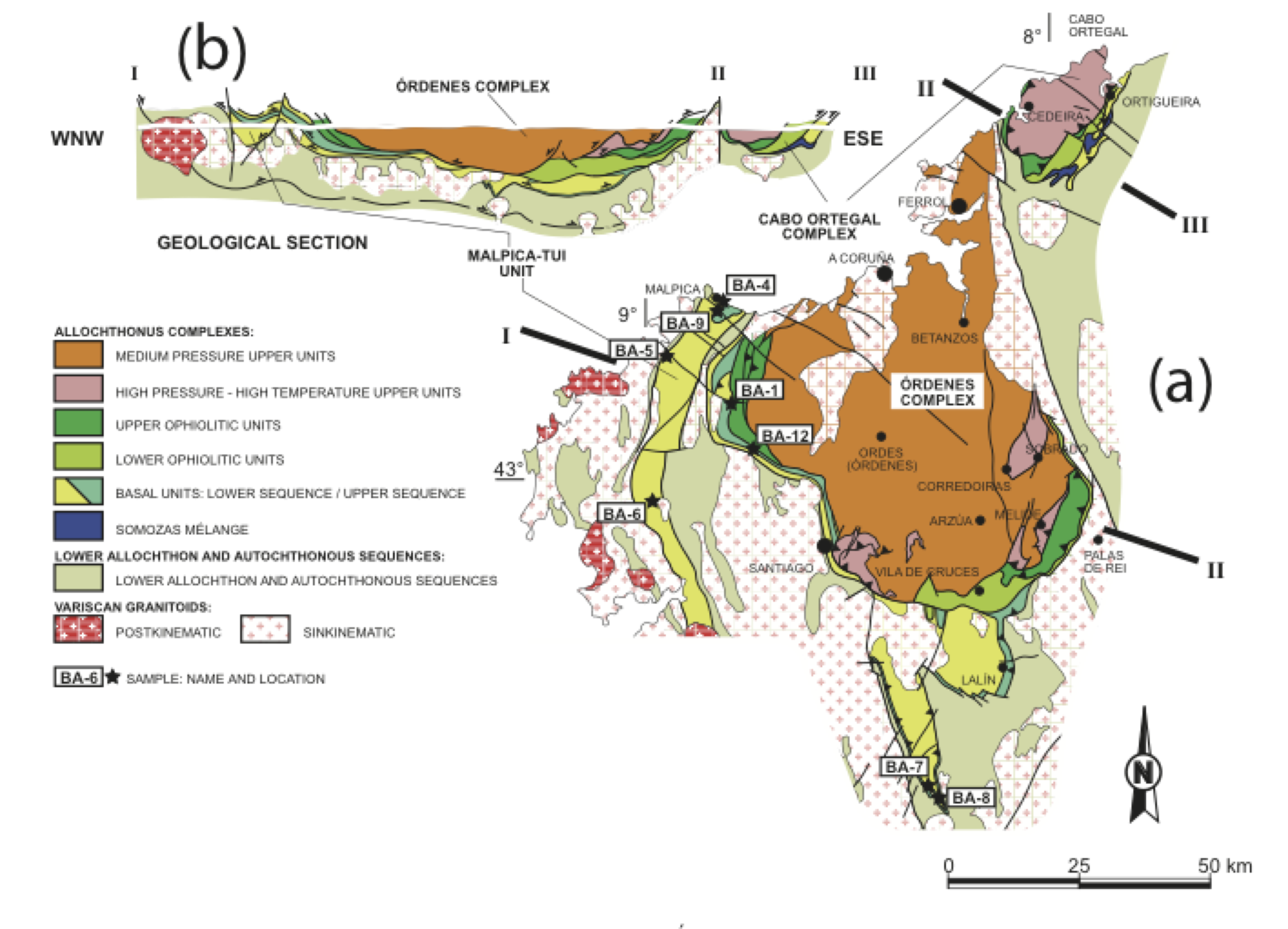 Mapa geológico de detalle de los Complejos alóctonos de Cabo Ortegal y Órdenes. 